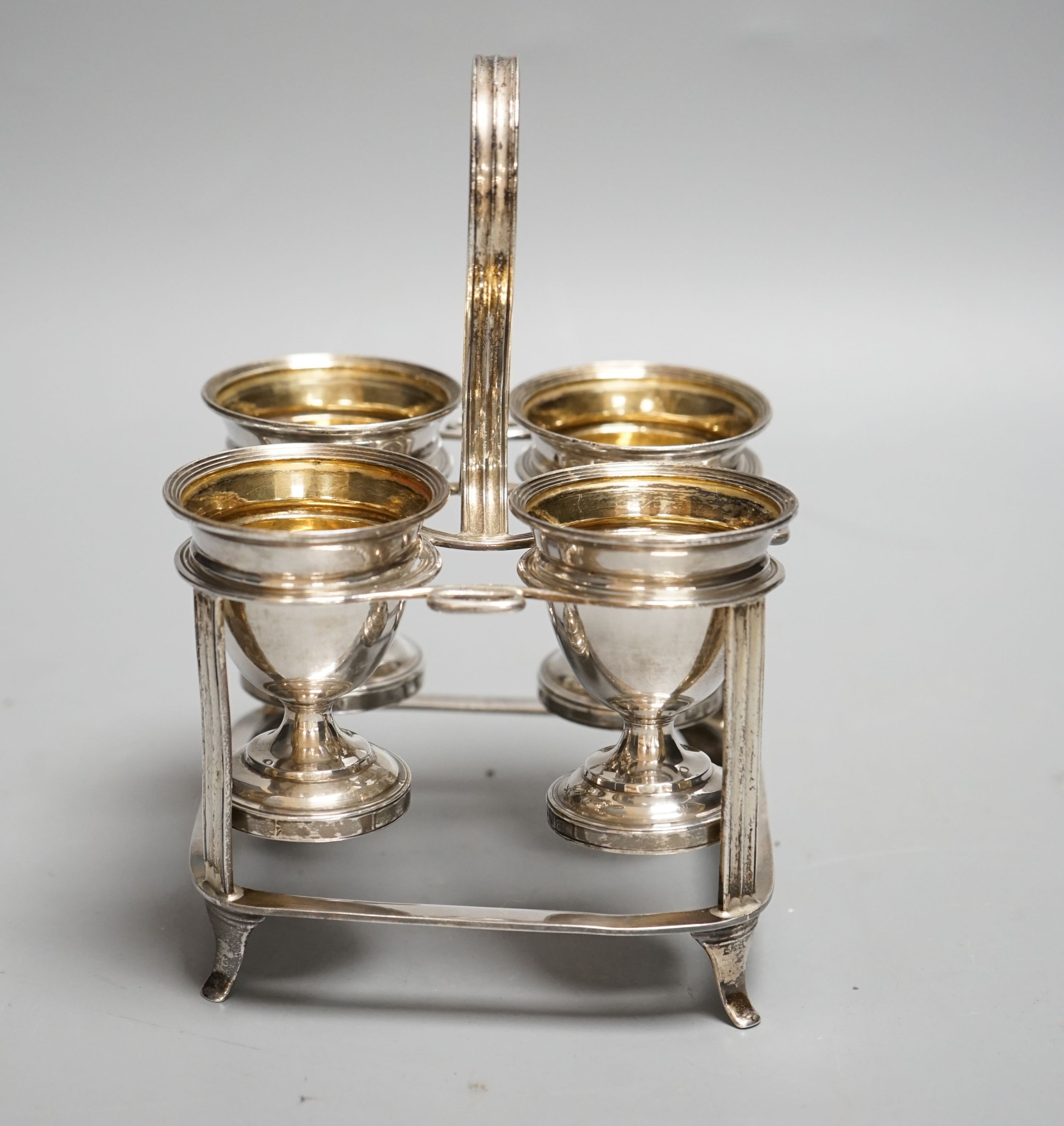 A George III silver egg cruet, no maker's mark, London, 1796, height 16.8cm, 10oz.